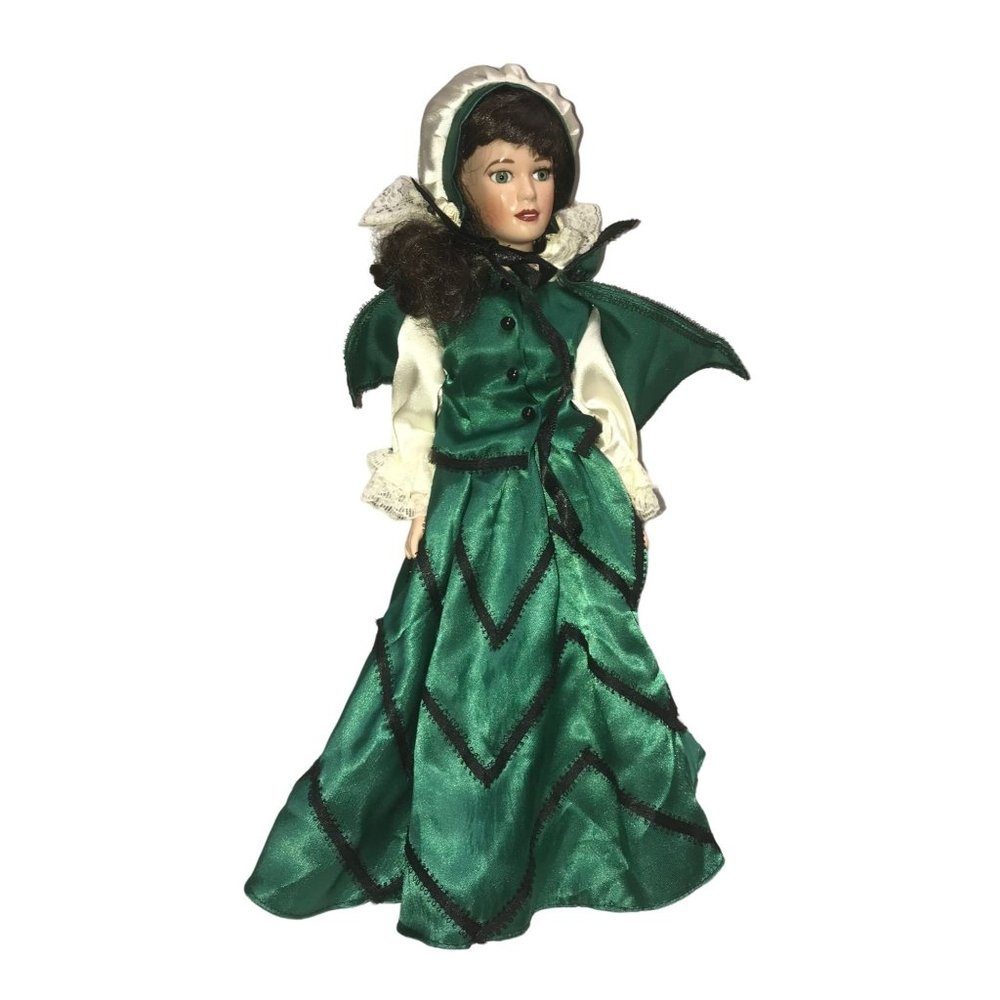Royalton Collection 1998 porcelain doll - dark hair green silky dress